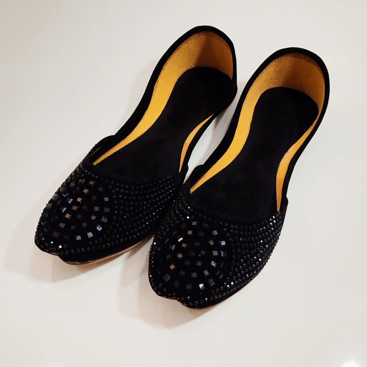 All black embroided velvet khussa for girls - Thousand Slippers