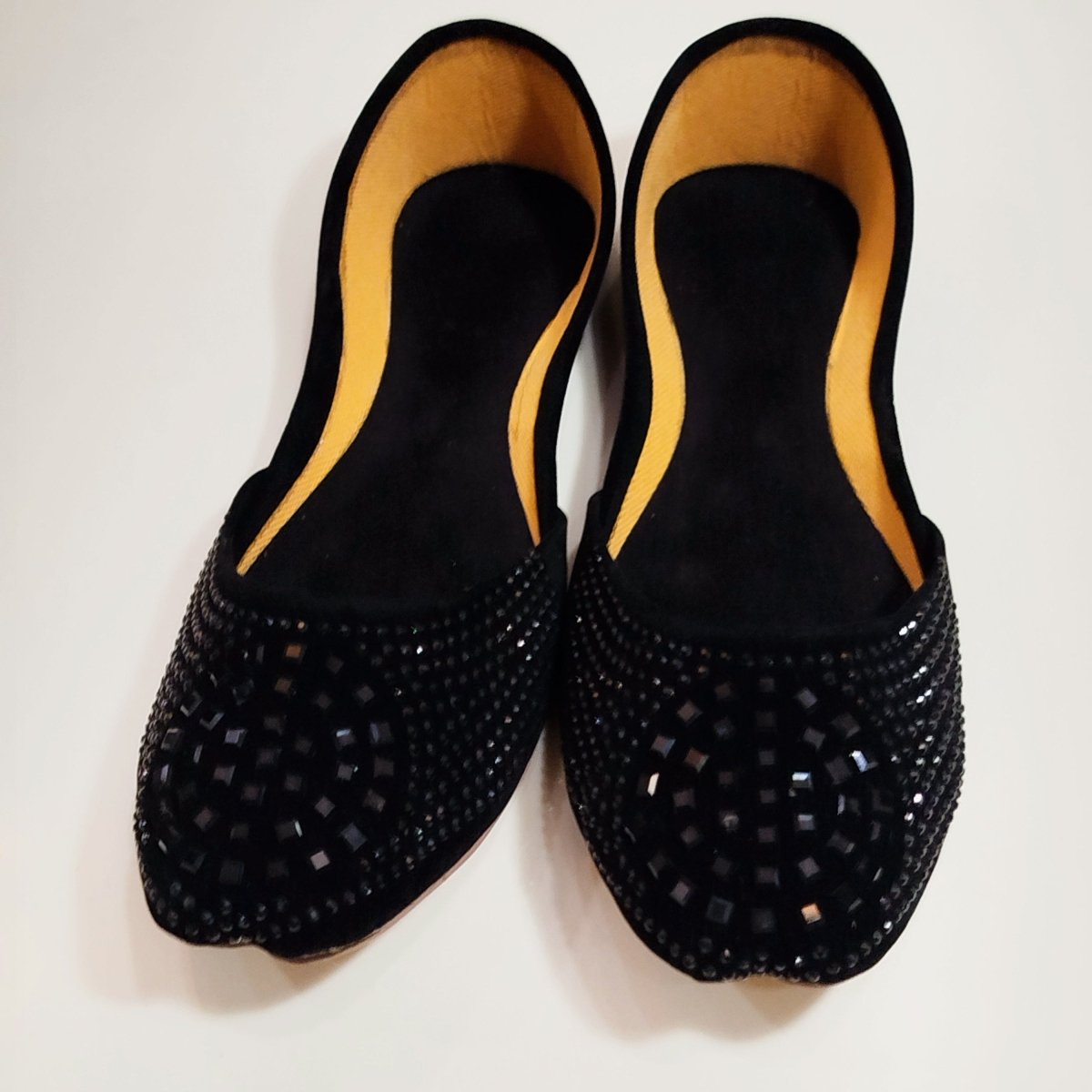 All black embroided velvet khussa for girls - Thousand Slippers