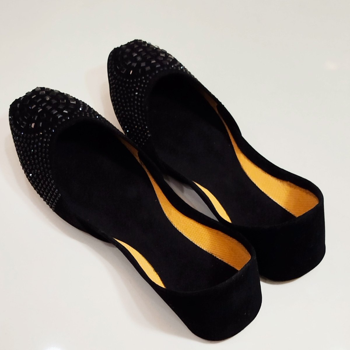 All black embroided velvet khussa for girls - Thousand Slippers