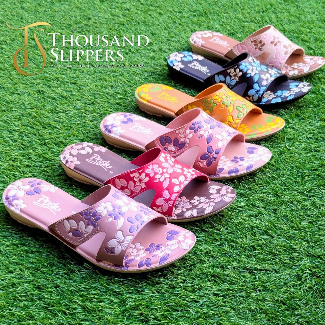 Floral charm slippers (Posh) - Thousand Slippers