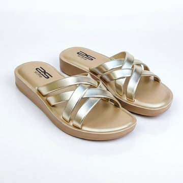 Metallic Criss-Cross Comfort Slides (SS 8072 Clearance Sale)