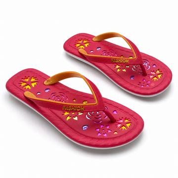 Women’s Floral Laser-Cut Comfort Flip-Flops with Gold Accents (640)