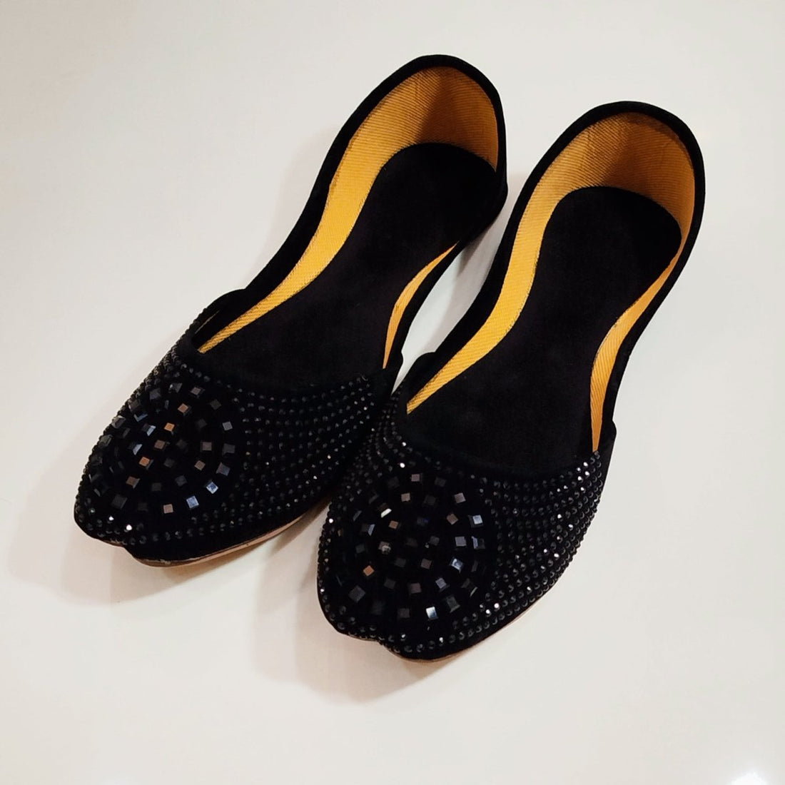 All black embroided velvet khussa for girls - Thousand Slippers