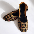 Black golden stylish khussa for girls - Thousand Slippers