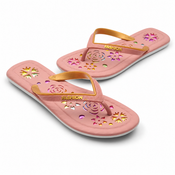 Women’s Floral Laser-Cut Comfort Flip-Flops with Gold Accents (640)